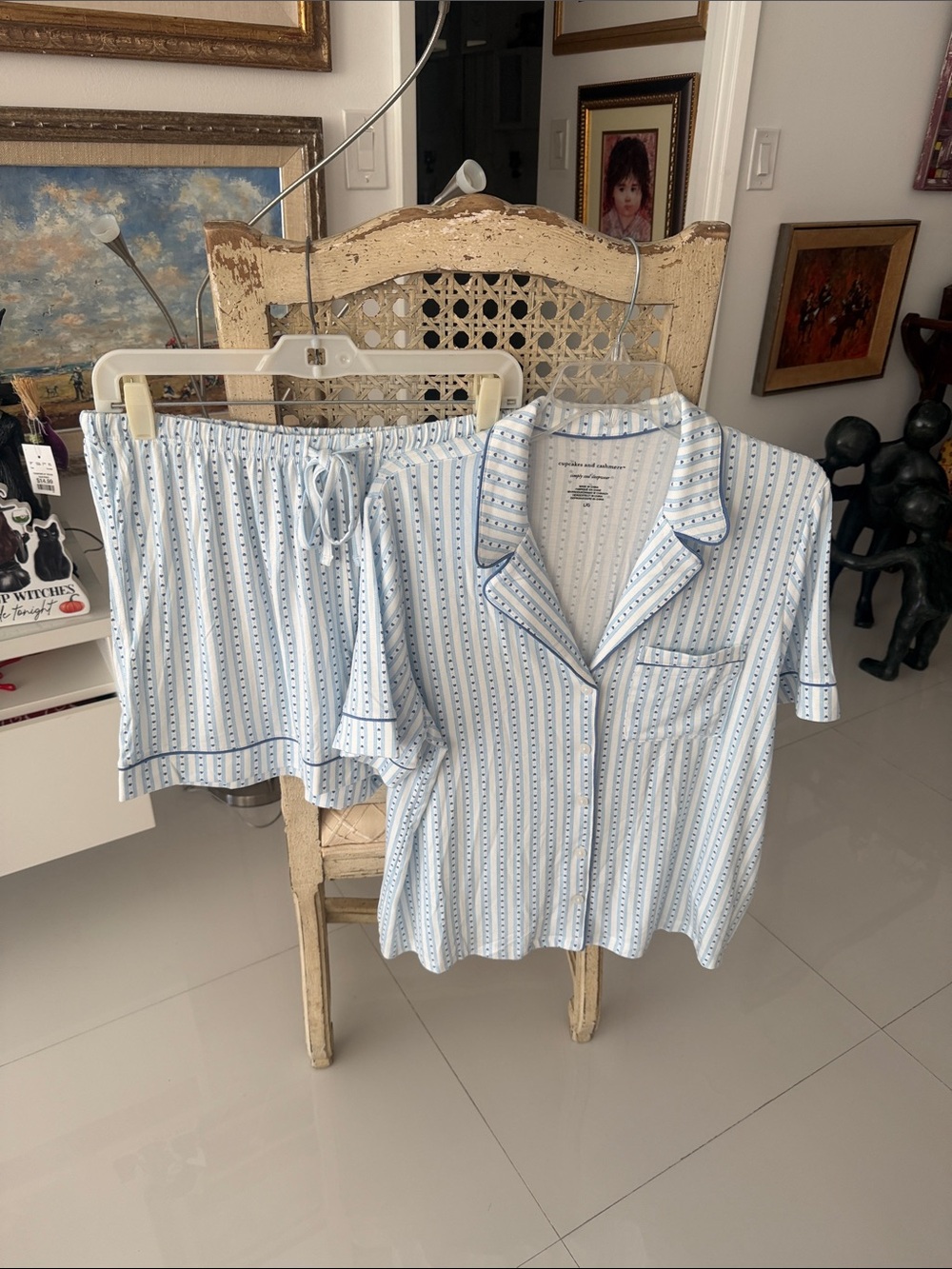 cupcakes & cashmere Blue and White Stripes & Hearts Loungewear/PJ  Set